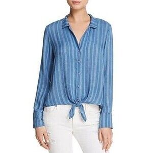 Bella Dahl Striped Tie-front Button-down Shirt Alamosa Indigo Sz XS Long Sleeves